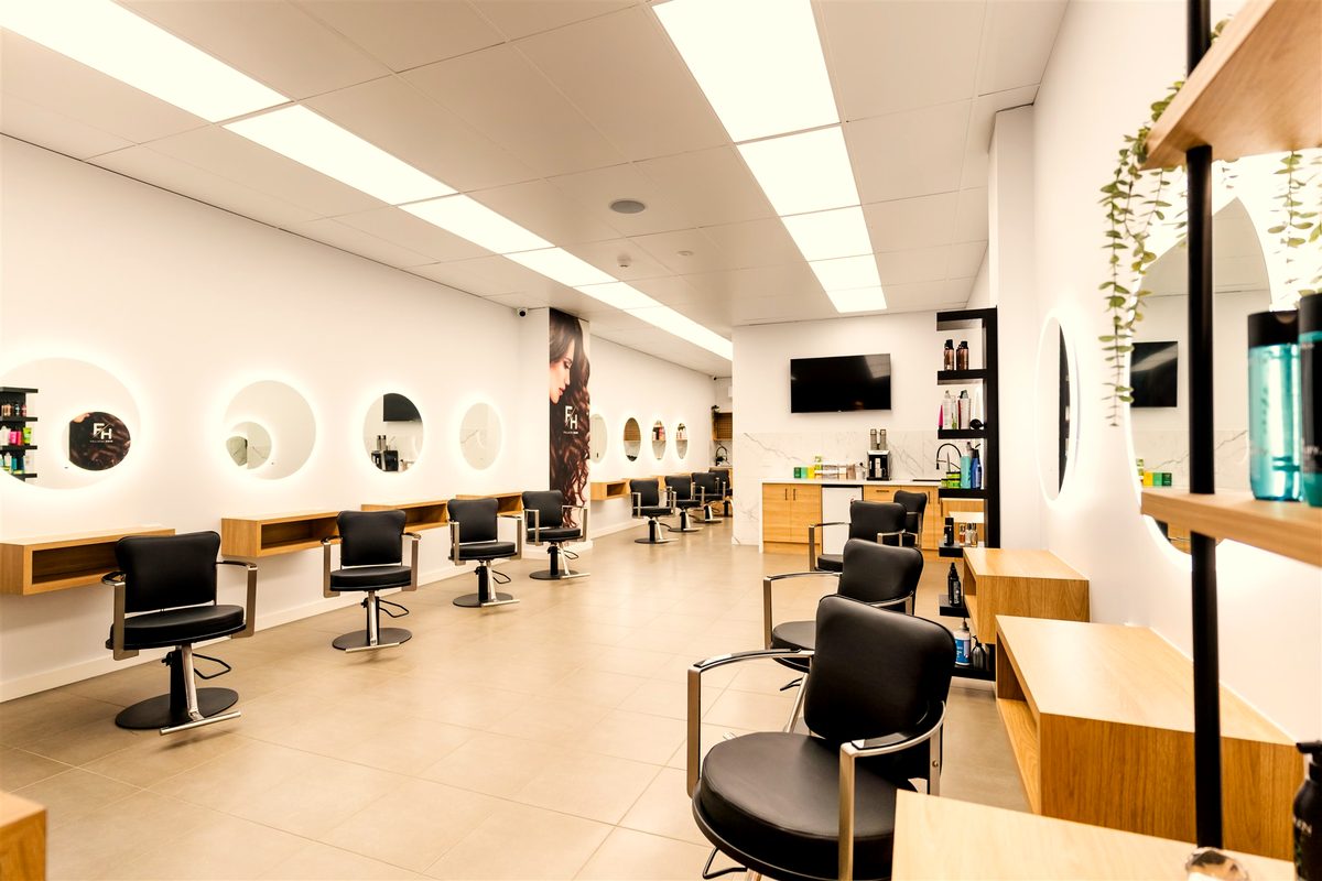 Bright open styling floor at Fallachi Hair, Berwick
